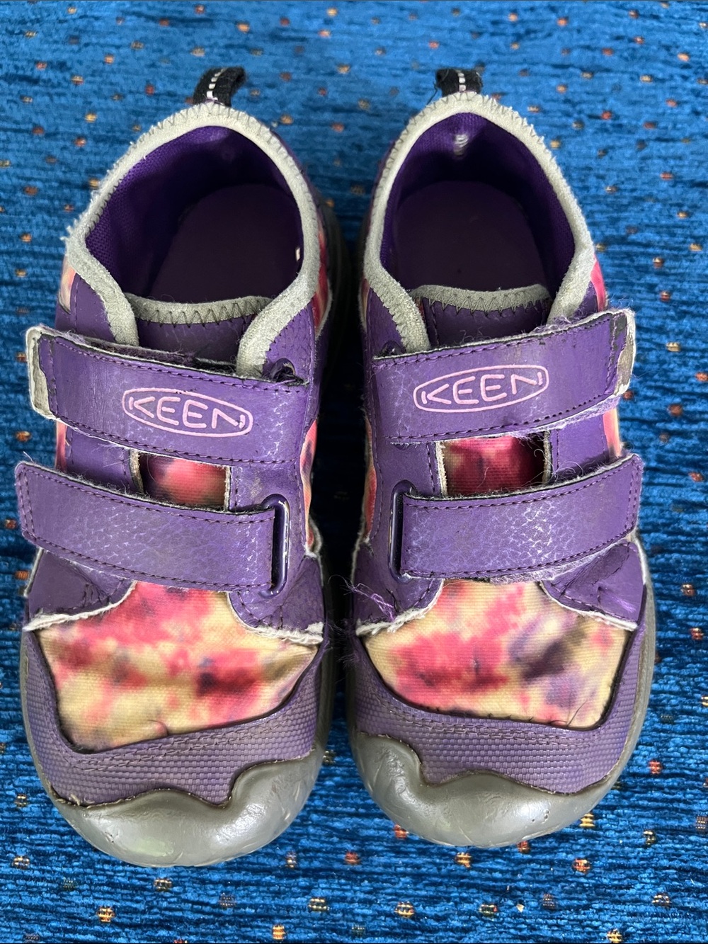 Keen Kids size 1 Purple Tie-Dye slip on Velcro Strap Sneakers